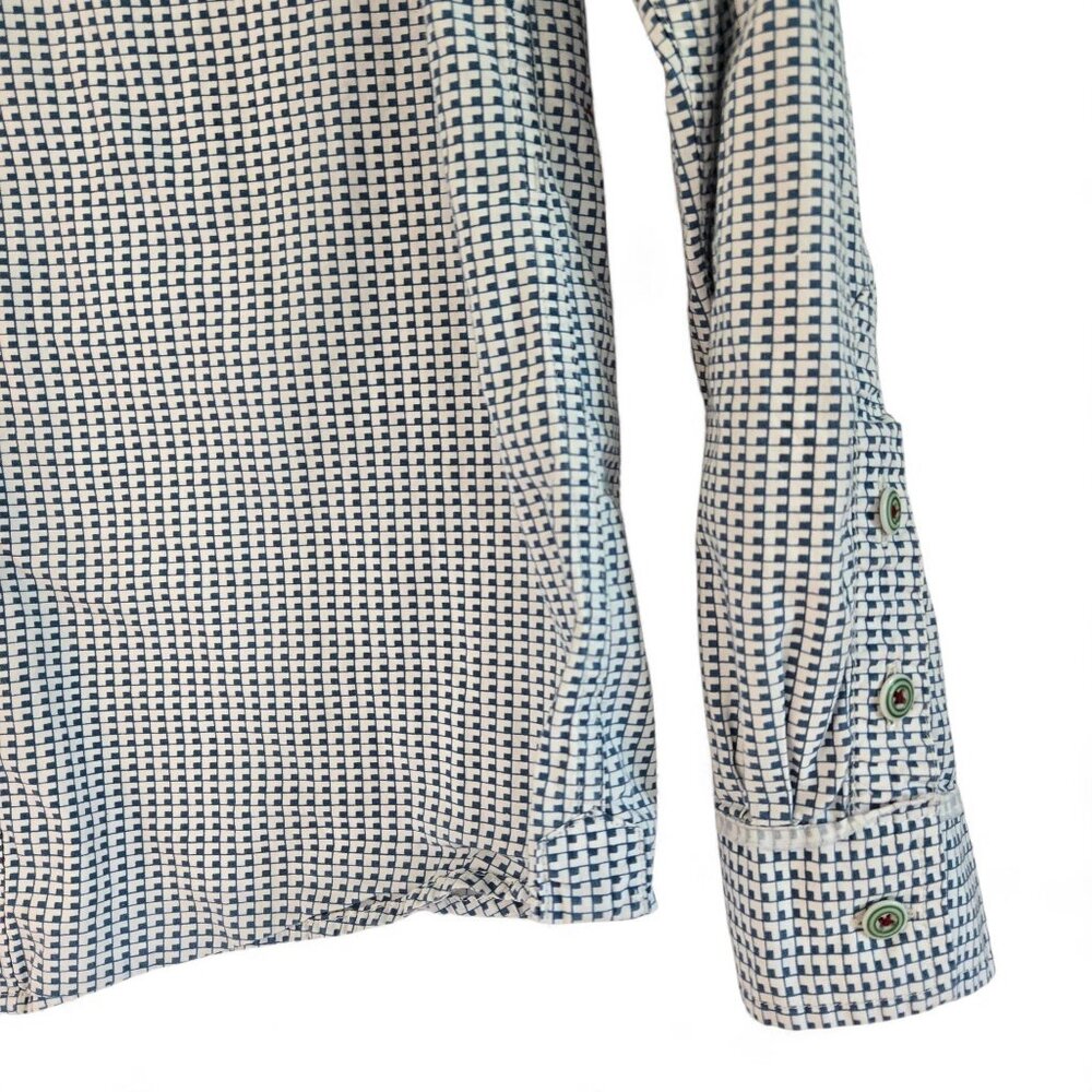 Trovata Mens Button-Up Long Sleeve Shirt Blue/White Checkered Pattern Size L Cot - Picture 3 of 11
